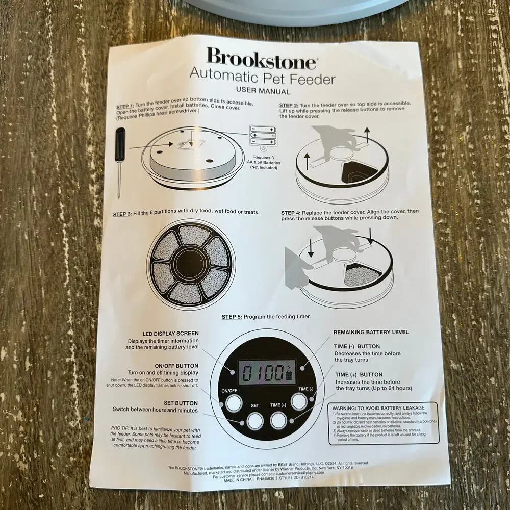 Brookstone Automatic Pet Feeder 6 Partition Battery Powered Small to Medium Dogs